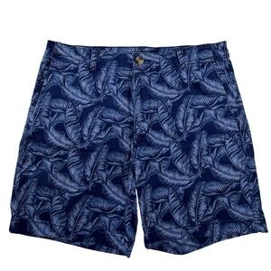 Vineyard Vines Mens 31 Blue Tropical‎ Banana Leaf Print Stretch Chino Shorts 8in